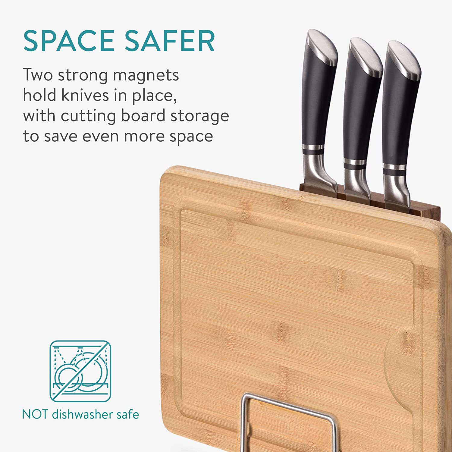 Navaris Μαγνητική Ξύλινη Βάση Μαχαιριών Διπλής Όψης με Θήκη για Ξύλο Κοπής - Brown - 58557.01