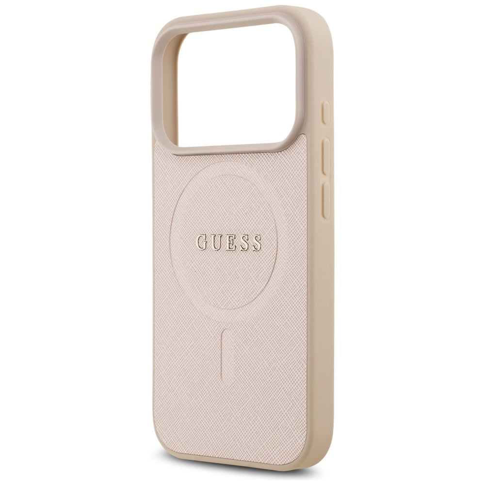 Guess iPhone 17 Pro - Saffiano Classic Logo MagSafe - Σκληρή Θήκη με Πλαίσιο Σιλικόνης και Επένδυση Οικολογικού Δέρματος - Pink - GUHMP17LPSAHMCP