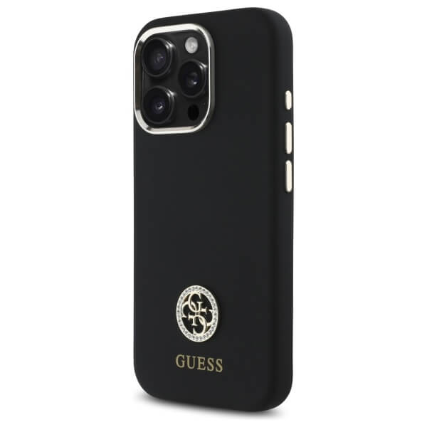 Guess iPhone 16 Pro Max - Silicone Logo Strass 4G - Σκληρή Θήκη με Πλαίσιο Σιλικόνης - Black - GUHCP16XM4DGPK