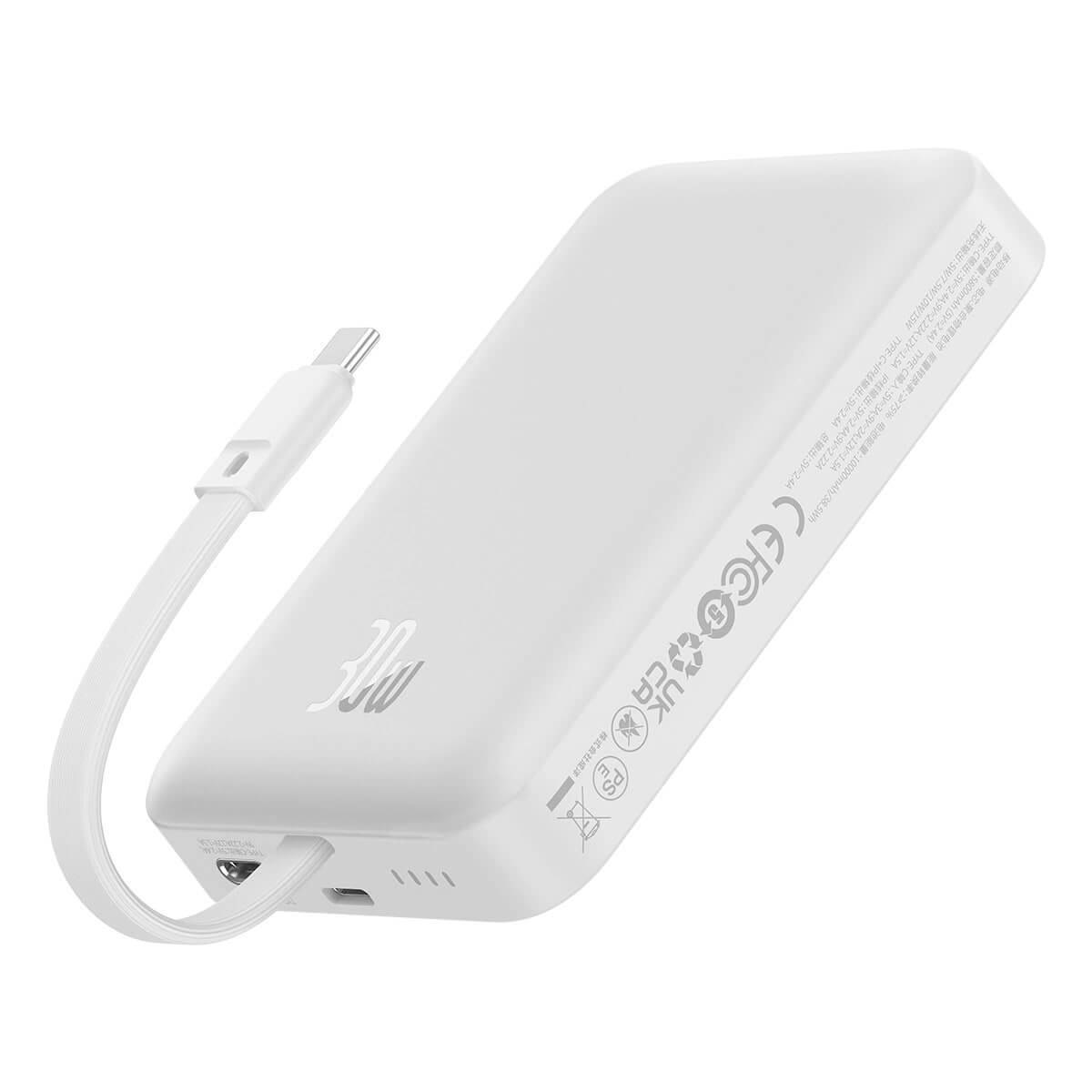 Baseus Magnetic Mini Ασύρματο MagSafe PowerBank 10000mAh 30W με Ενσωματωμένο Καλώδιο Type-C - White