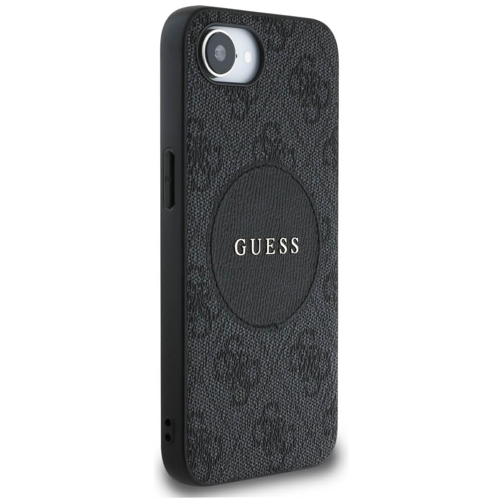 Guess iPhone 16e - 4G Circle Classic Logo - MagSafe Θήκη με Επένδυση Συνθετικού Δέρματος - Black - GUHMPSE4P4PGRSGK