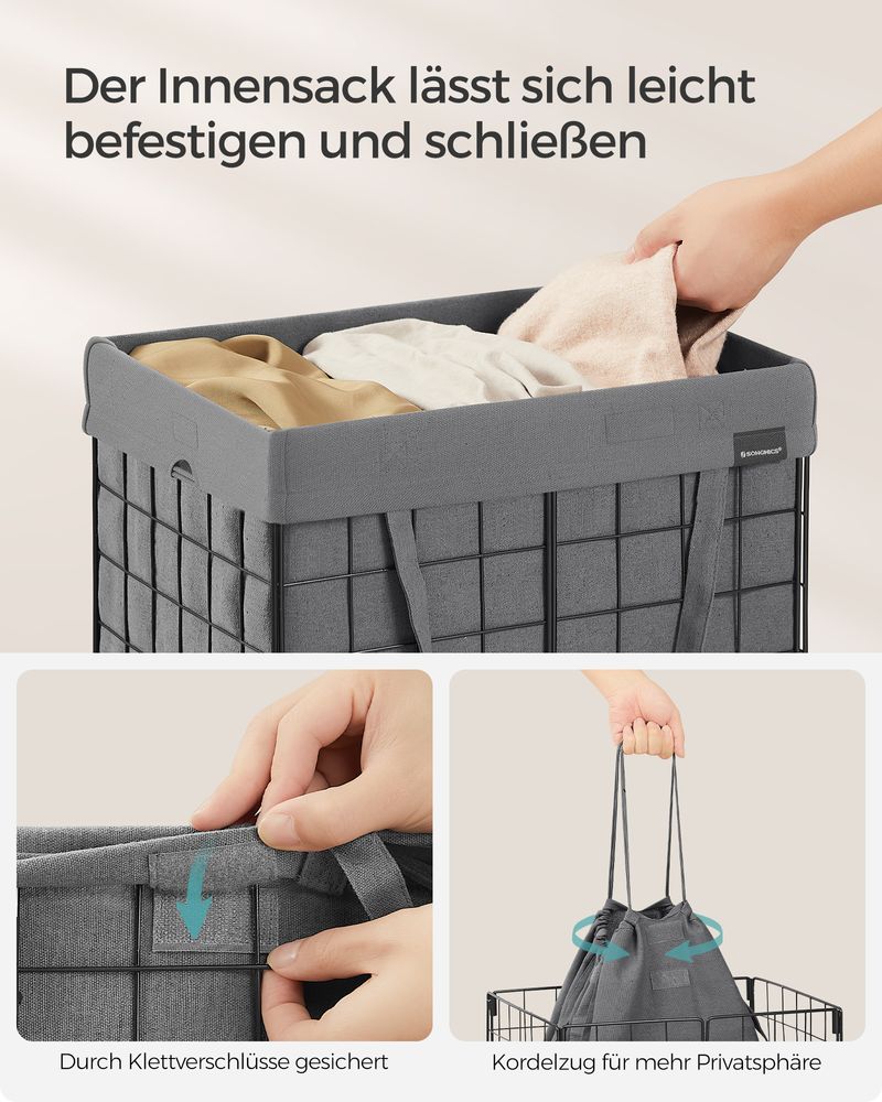 Songmics Καλάθι Απλύτων με Μεταλλικό Πλαίσιο - 50L - Black / Grey - LCB150G01