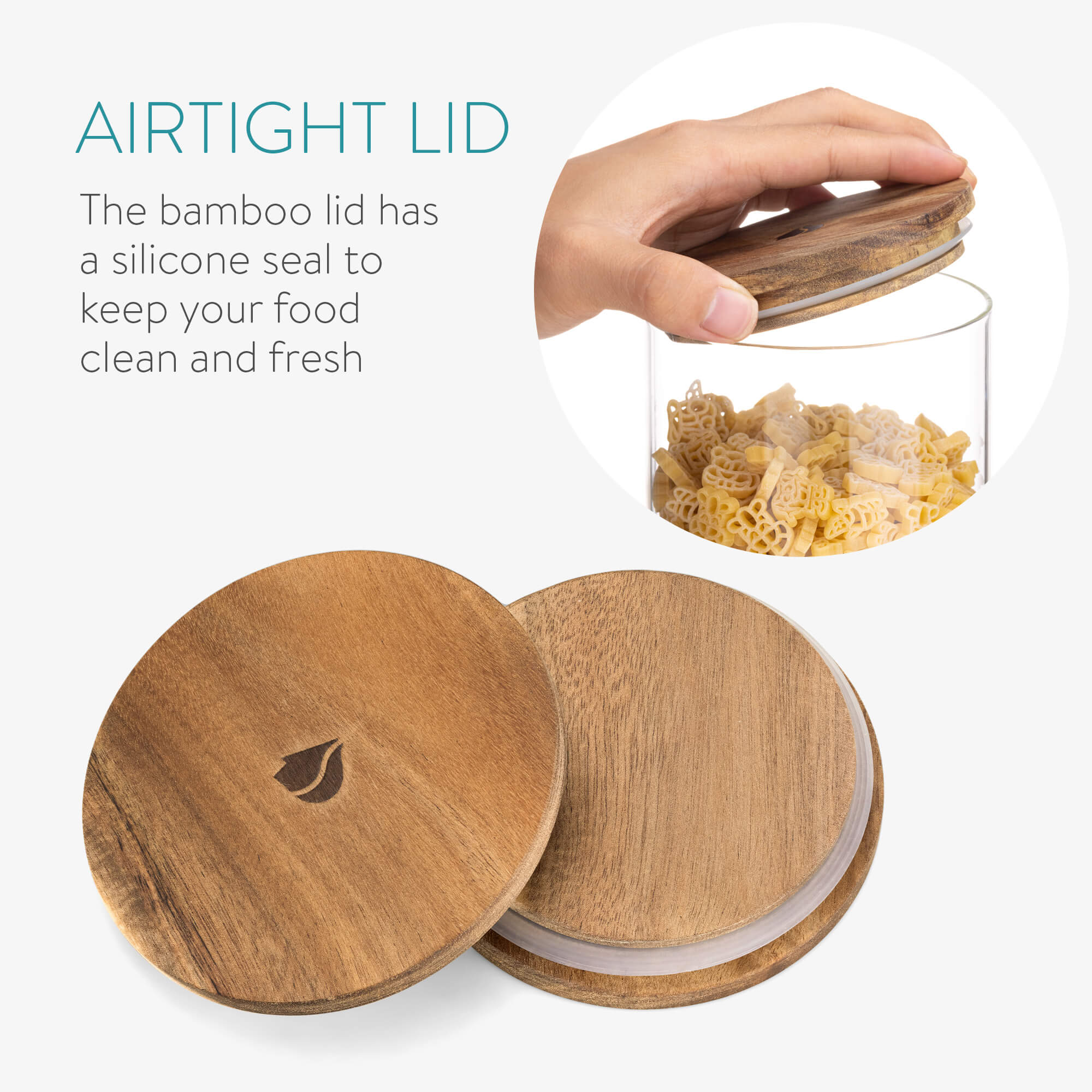 Navaris Σετ με 3 Γυάλινα Βάζα Αποθήκευσης - 1L - Round - Acacia Wood - Διάφανα - 54691.02.03