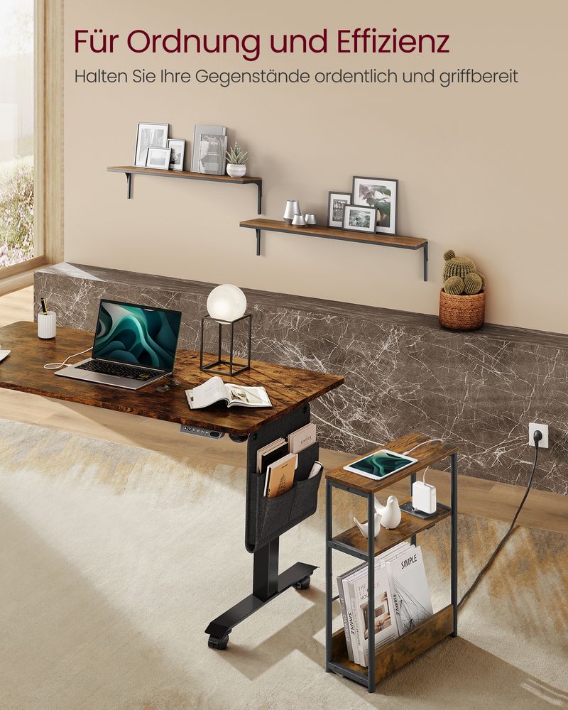 Vasagle Στενό Βοηθητικό Τραπεζάκι με Ενσωματωμένο Πολύπριζο με 1 Θύρα AC και 2 Θύρες USB - Vintage Brown / Ink Black - LET335K02