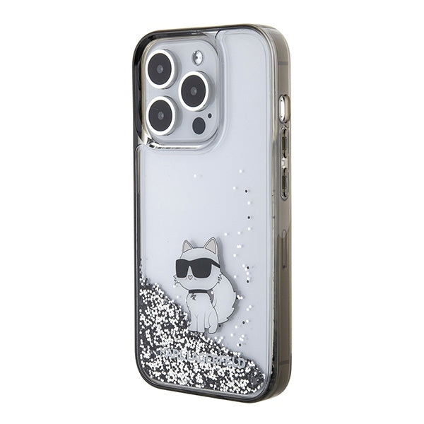 Karl Lagerfeld iPhone 15 Pro Max - Liquid Glitter Choupette Σκληρή Θήκη με Πλαίσιο Σιλικόνης - Διάφανη - KLHCP15XLKCNSK