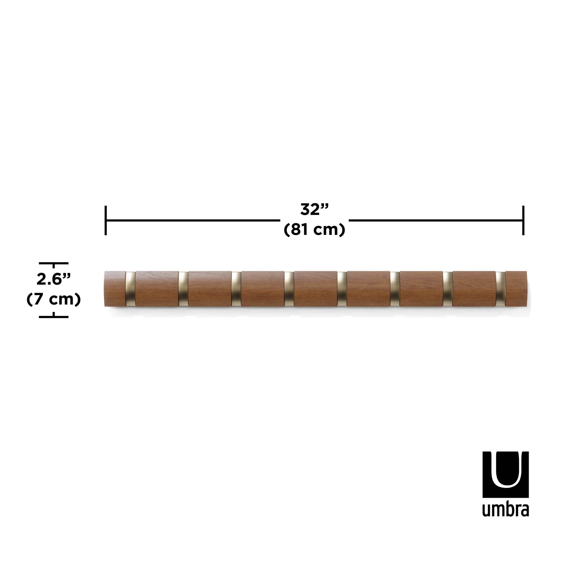 Umbra Επιτοίχια Ξύλινη Κρεμάστρα με 8 Γάντζους - Flip - Walnut / Gold