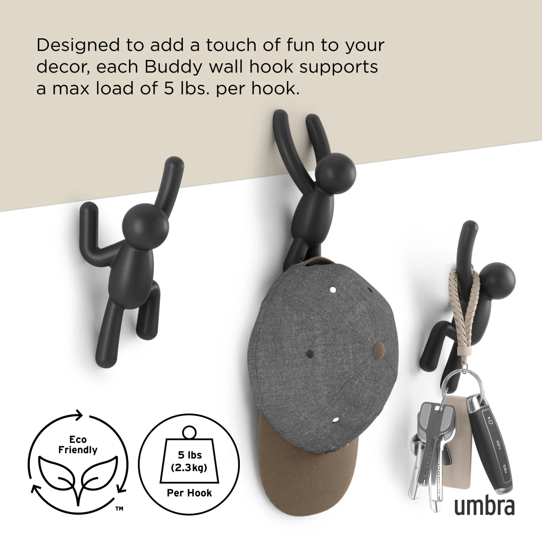 Umbra Σετ με 3 Κρεμάστρες Τοίχου - Buddy - Black
