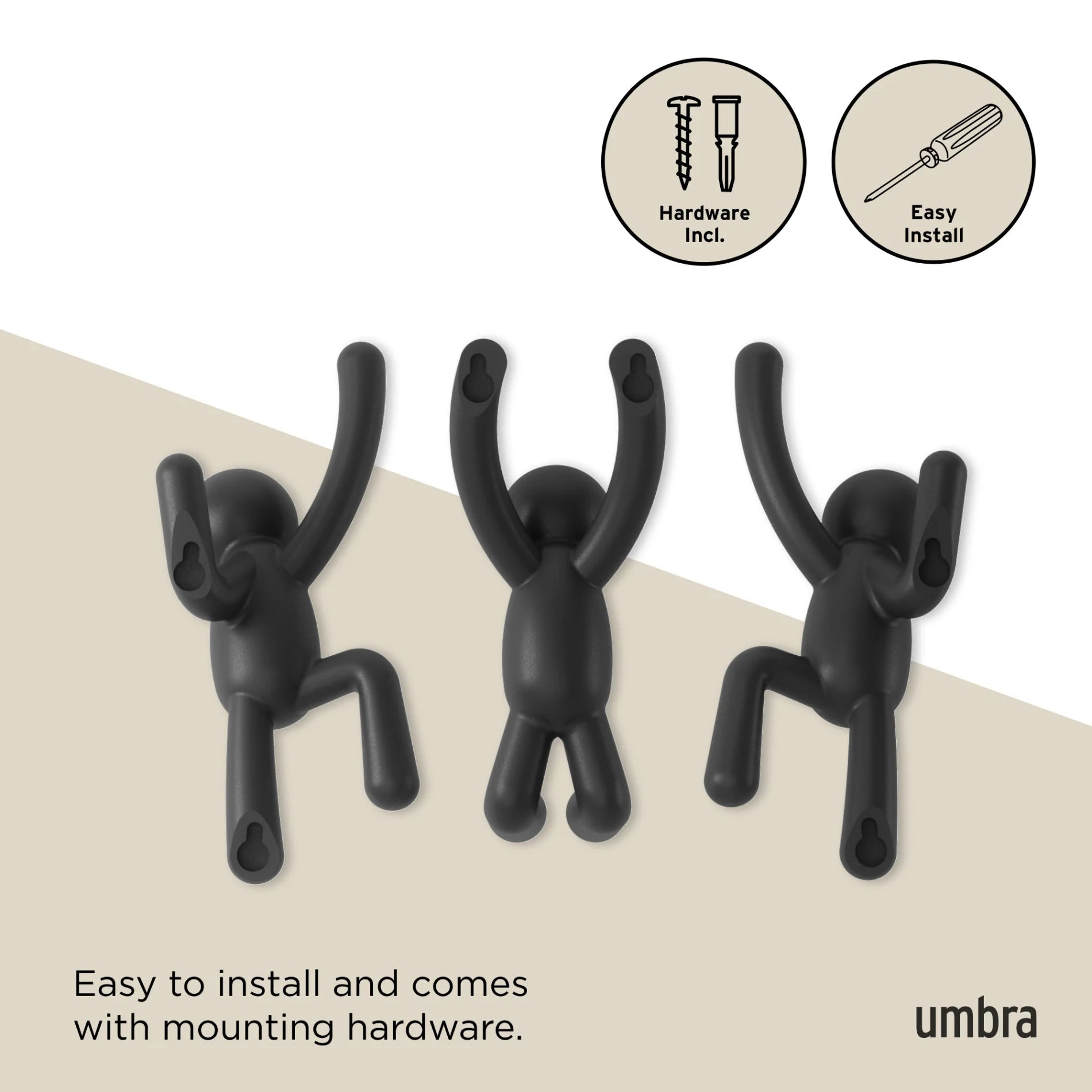 Umbra Σετ με 3 Κρεμάστρες Τοίχου - Buddy - Black