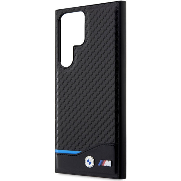BMW Samsung Galaxy S23 Ultra Leather Carbon Σκληρή Θήκη με Πλαίσιο Σιλικόνης - Black
