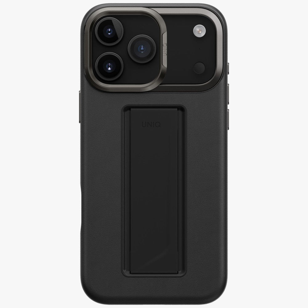 Uniq iPhone 17 Pro Max - Σκληρή Θήκη με Επένδυση Οικολογικού Δέρματος με Eνσωματωμένη Λαβή FlexGrip και Stand - Heldro Pro Magclick - Black