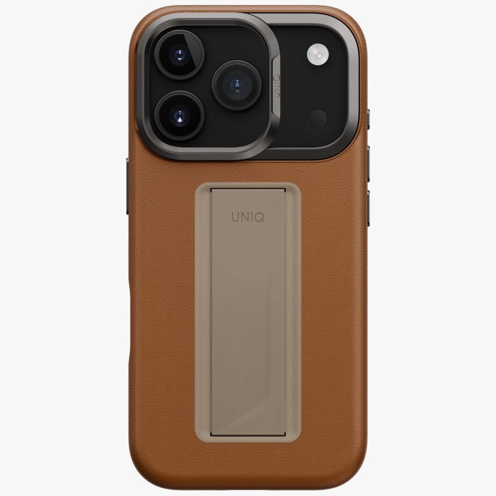 Uniq iPhone 17 Pro - Σκληρή Θήκη με Επένδυση Οικολογικού Δέρματος με Eνσωματωμένη Λαβή FlexGrip και Stand - Heldro Pro Magclick - Caramel