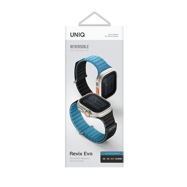 Uniq Λουράκι Apple Watch 8/9/10/11 - SE (1/2/3) - Ultra (1/2/3) – 44/45/46/49mm Μαγνητικό Σιλικόνης Διπλής Όψης - Revix Evo - Blue / Black