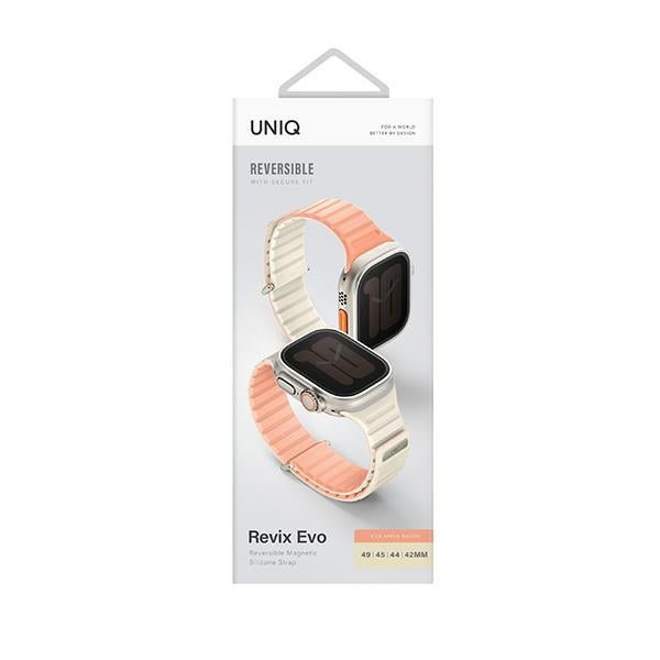Uniq Λουράκι Apple Watch 8/9/10/11 - SE (1/2/3) - Ultra (1/2/3) – 44/45/46/49mm Μαγνητικό Σιλικόνης Διπλής Όψης - Revix Evo - Pink / Ivory