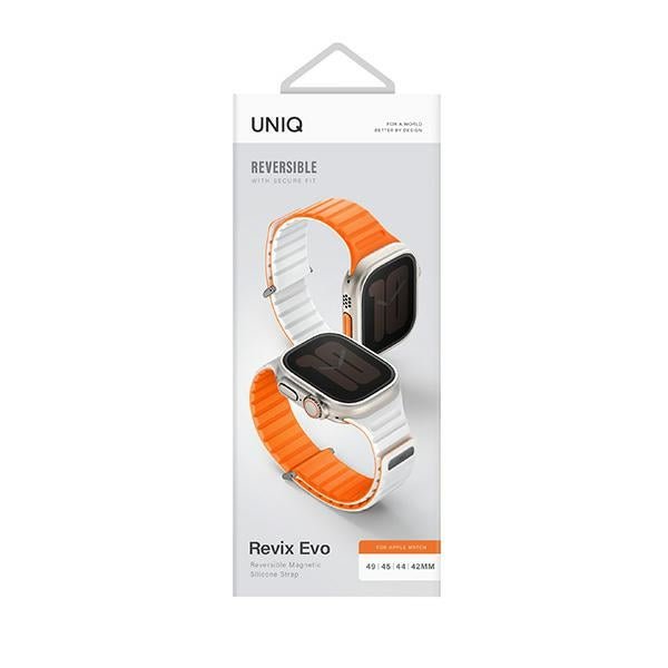 Uniq Λουράκι Apple Watch 8/9/10/11 - SE (1/2/3) - Ultra (1/2/3) – 44/45/46/49mm Revix Evo Μαγνητικό Σιλικόνης Διπλής Όψης - Orange / White