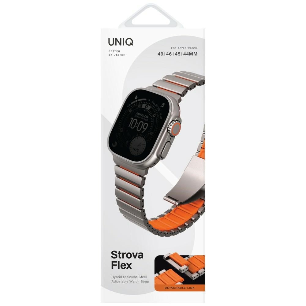 Uniq Λουράκι Apple Watch 8/9/10/11 - SE (1/2/3) - Ultra (1/2/3) – 44/45/46/49mm Strova Flex από Ανοξείδωτο Ατσάλι - Silver / Orange