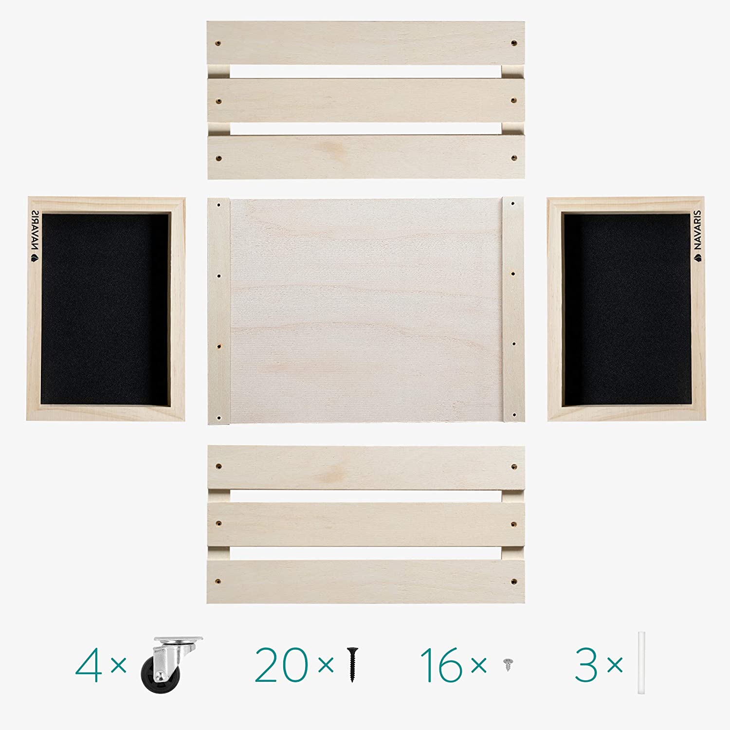 Navaris Ξύλινο Κουτί Αποθήκευσης με Πίνακα Κιμωλίας και Ροδάκια - Natural - 53026.02.24