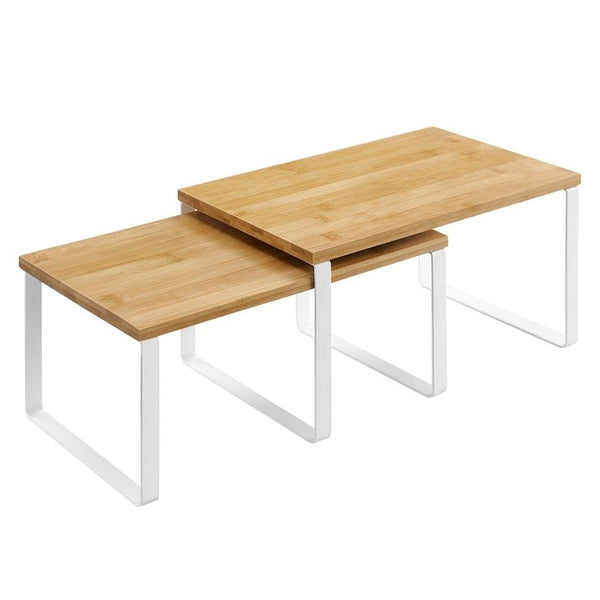 Songmics Σετ με 2 Ξύλινα Ράφια για τον Πάγκο - Natural / White - KCS02NW