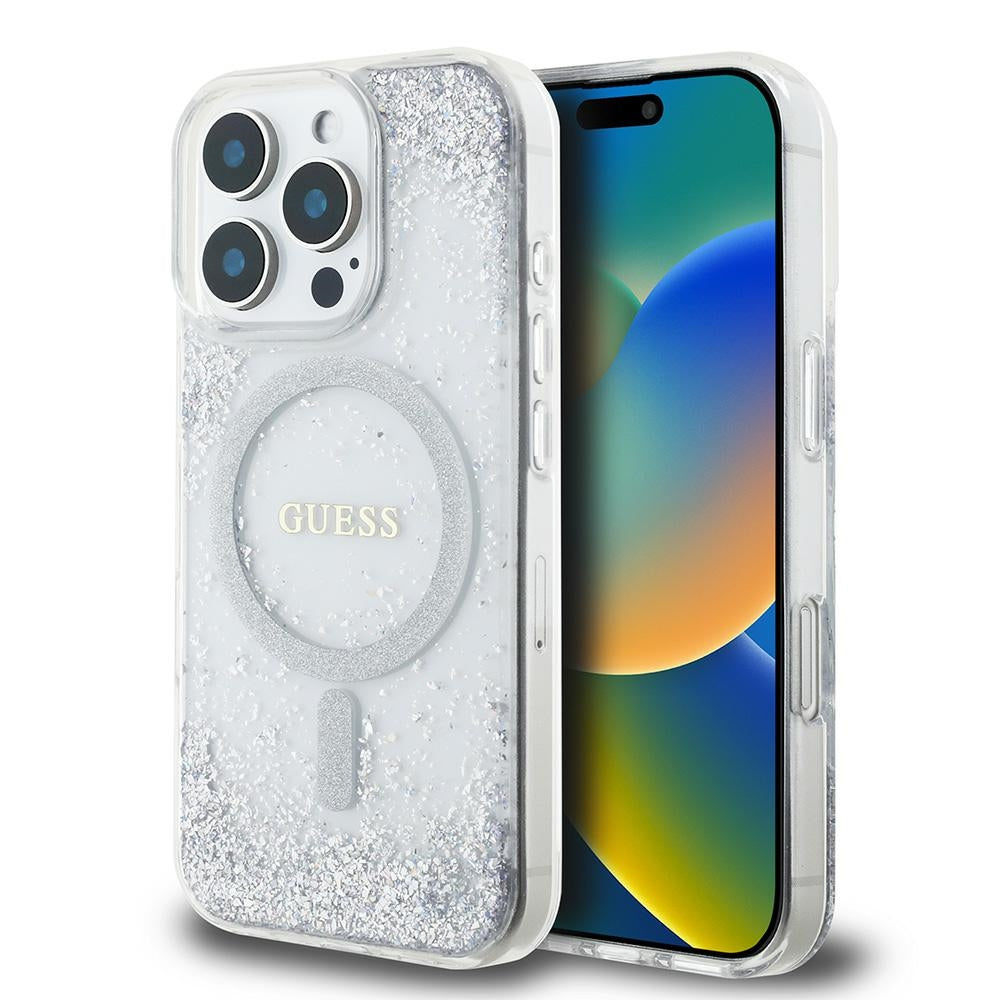 Guess iPhone 16 Pro Max - Resin Gradient Glitter - MagSafe Σκληρή Θήκη με Πλαίσιο Σιλικόνης - Silver - GUHMP16XRGRGES