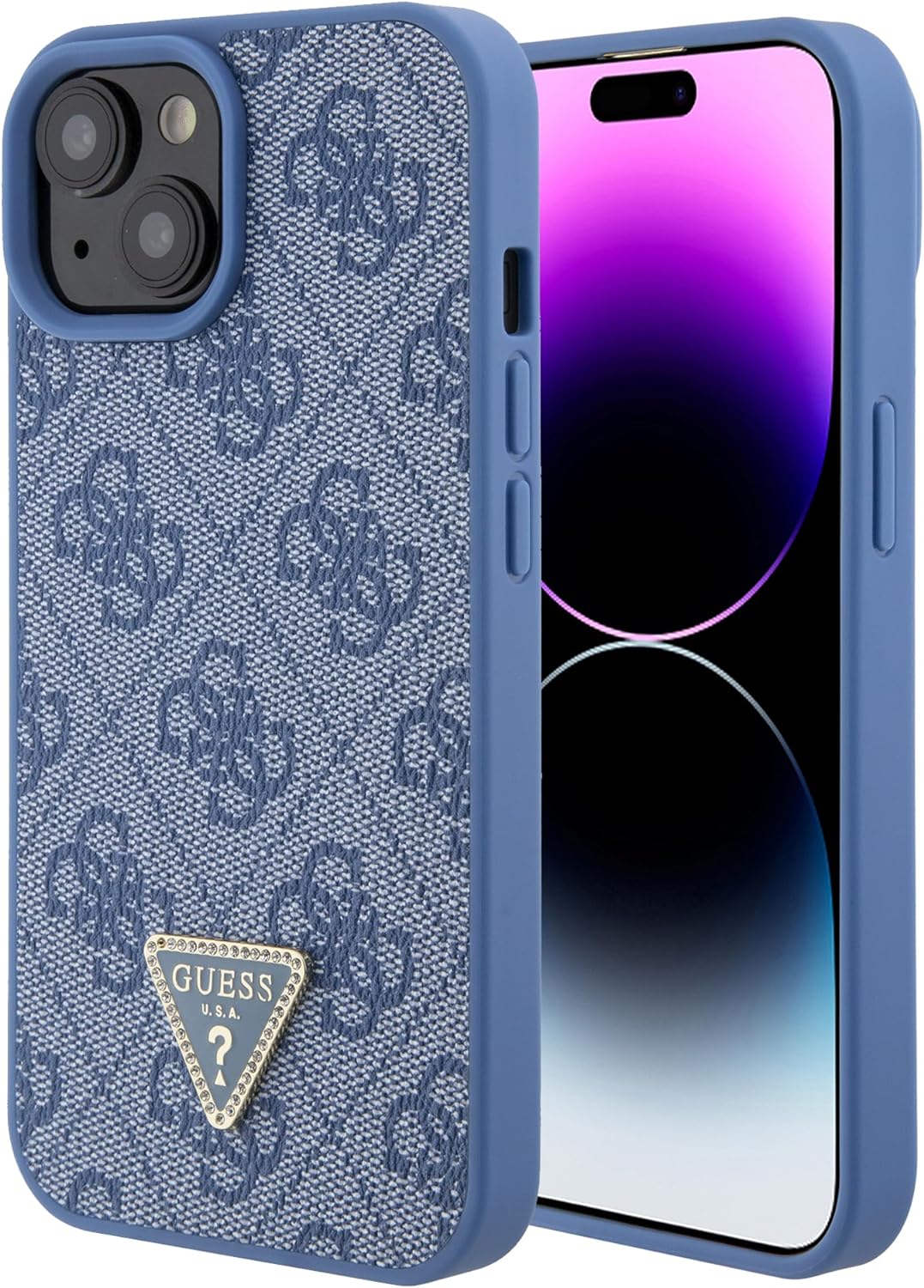 Guess iPhone 15 Leather 4G Diamond Triangle Θήκη με Επένδυση Συνθετικού Δέρματος - Blue - GUHCP15SP4TDPB