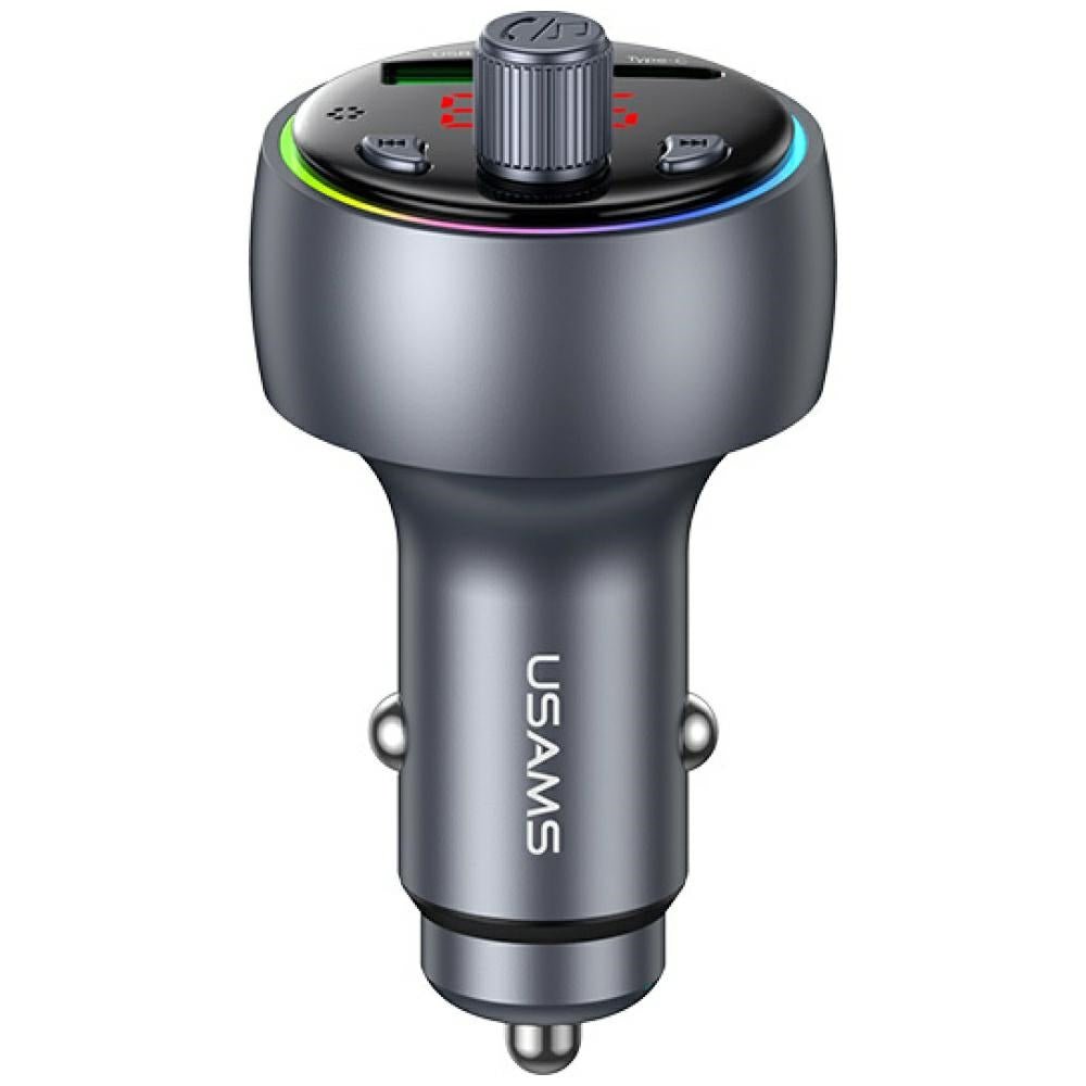 USAMS FM Transmitter με 1 Θύρα USB και 1 Θύρα USB - C για Αναπαραγωγή Μουσικής / Φόρτιση Κινητών στο Αυτοκίνητο - CC328 30W - Tarnish