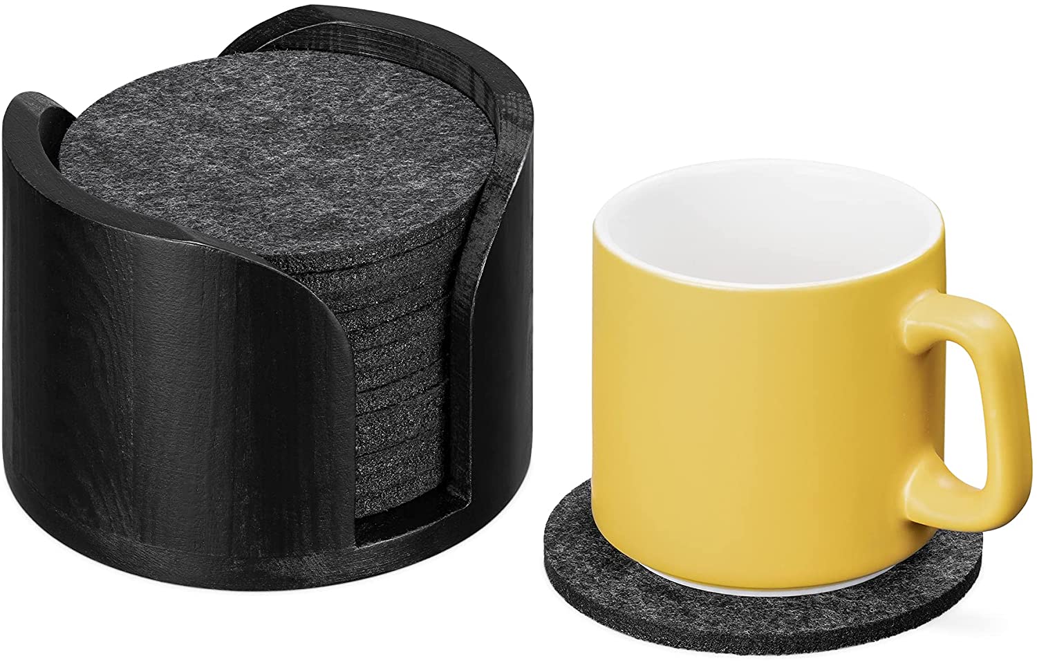 Navaris Σετ με 14 Σουβέρ για Ποτήρια με Ξύλινη Βάση - Black - 53931.01.14