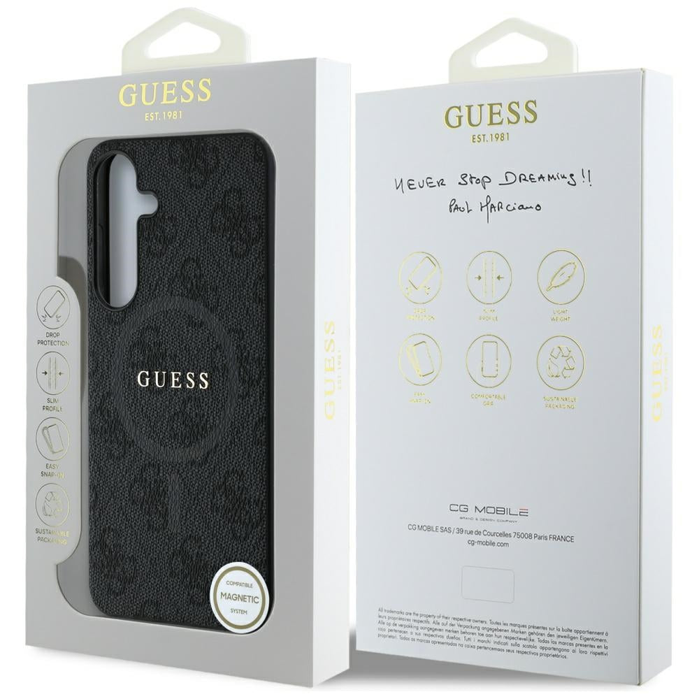 Guess Samsung Galaxy S25 - Leather 4G Colored Ring Classic Logo - MagSafe Θήκη με Επένδυση Συνθετικού Δέρματος - Black - GUHMS25SG4GFRK