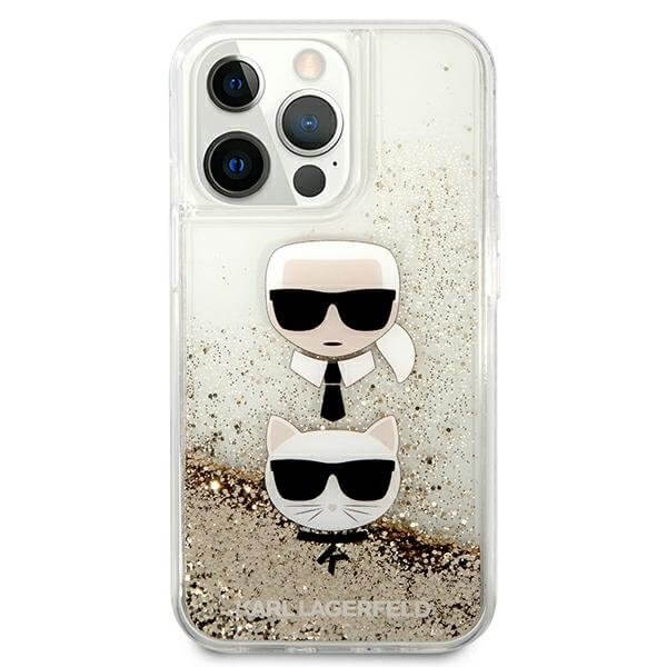 Karl Lagerfeld iPhone 13 Pro Max - Liquid Glitter Karl and Choupette Σκληρή Θήκη με Πλαίσιο Σιλικόνης - Gold - KLHCP13XKICGLD