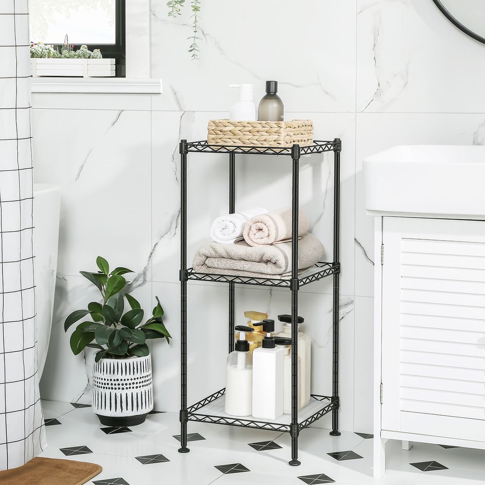Songmics Μεταλλική Ραφιέρα με 3 Πλαστικά Ράφια - 30 x 30 x 73 cm - Black - LGR103B01
