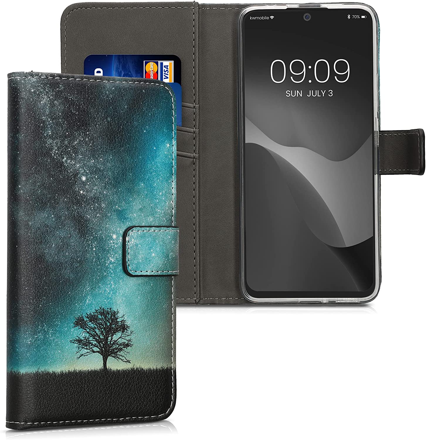 KW Xiaomi Redmi Note 11 Pro+ 5G Θήκη Πορτοφόλι Stand - Design Galaxy Tree Meadow - Blue / Grey / Black - 58909.02