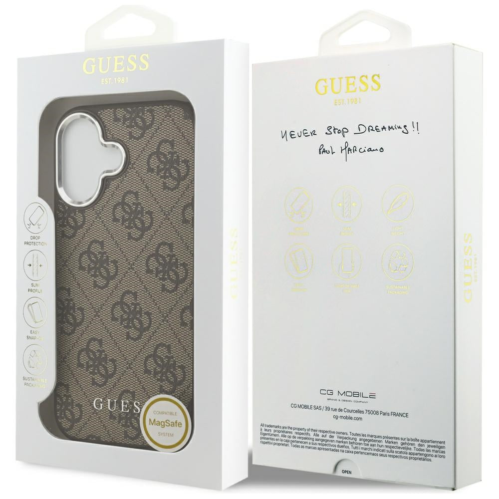 Guess iPhone 17 - 4G Classic Logo MagSafe - Σκληρή Θήκη με Πλαίσιο Σιλικόνης και Επένδυση Οικολογικού Δέρματος - Brown - GUHMP17SP4GSSMCW