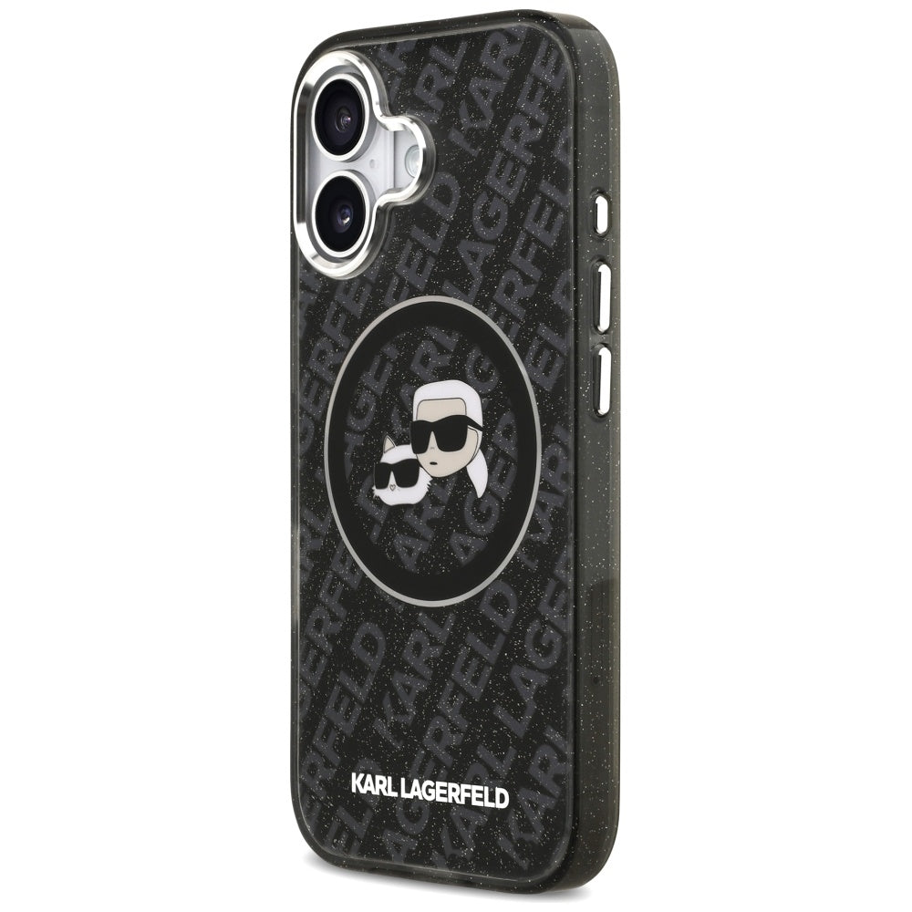 Karl Lagerfeld iPhone 17 - IML Glitter Karl and Choupette Heads Logo MagSafe - Σκληρή Θήκη με Πλαίσιο Σιλικόνης - Black - KLHMP17SHMKBKCHOK