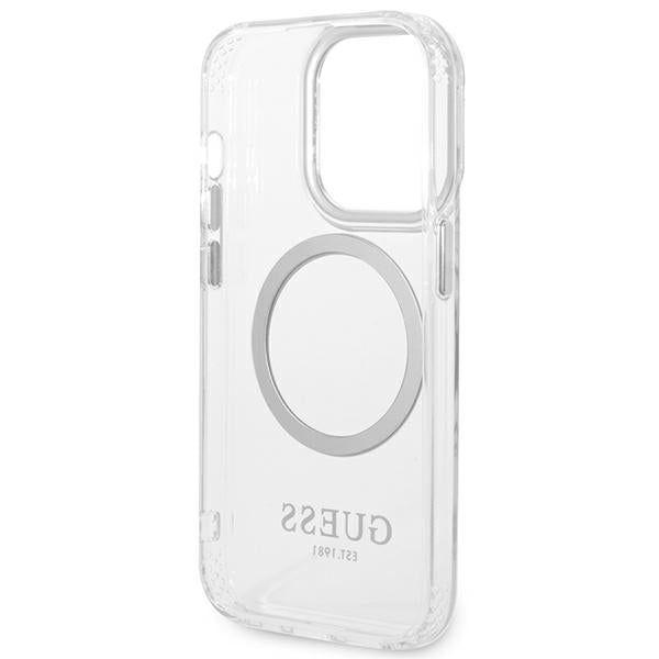 Guess iPhone 14 Pro Metal Outline MagSafe Σκληρή Θήκη με Πλαίσιο Σιλικόνης και MagSafe - Silver / Clear - GUHMP14LHTRMS