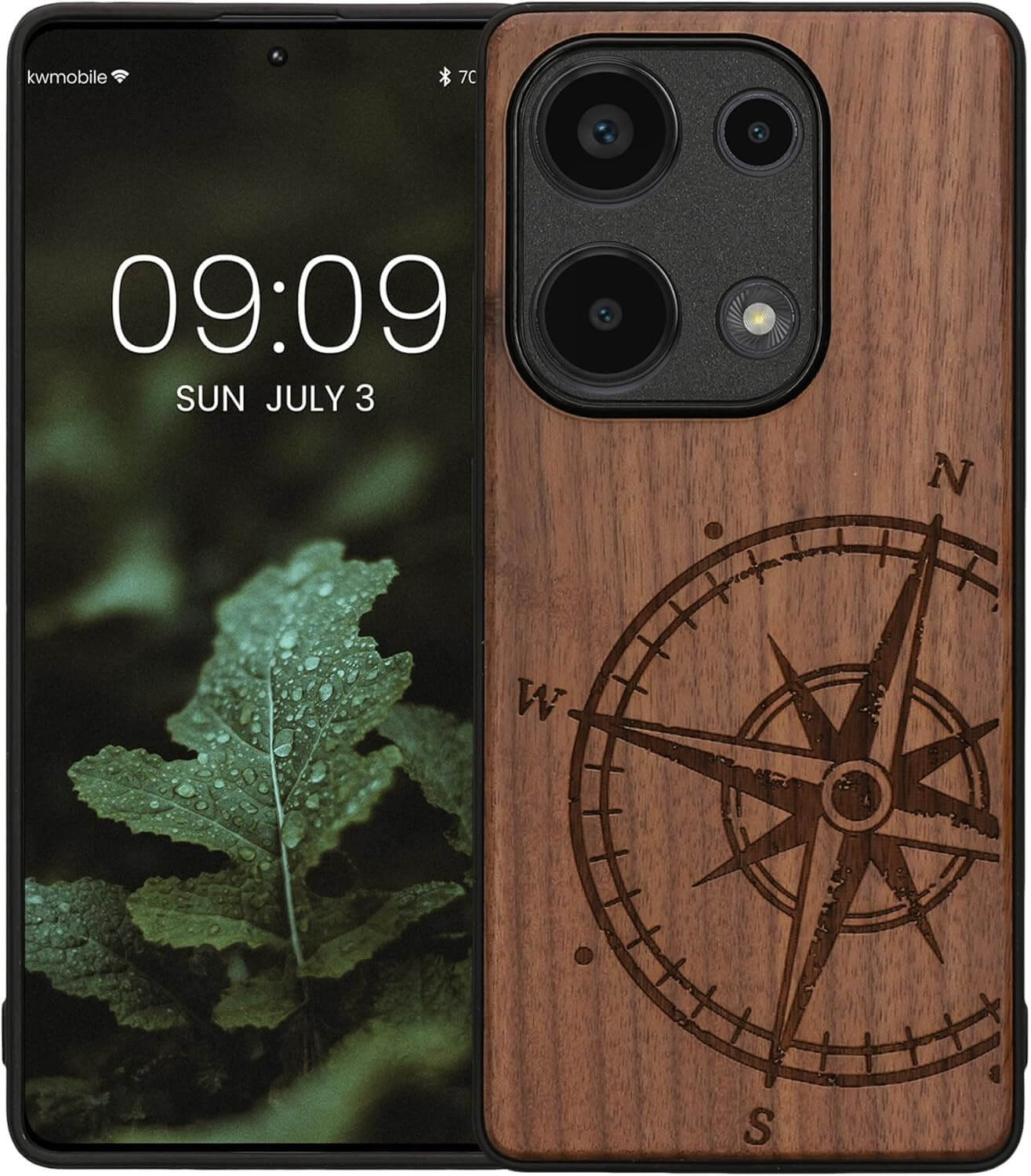 KW Xiaomi Redmi Note 13 Pro 4G Θήκη από Φυσικό Ξύλο - Design Compass Vintage - Dark Brown