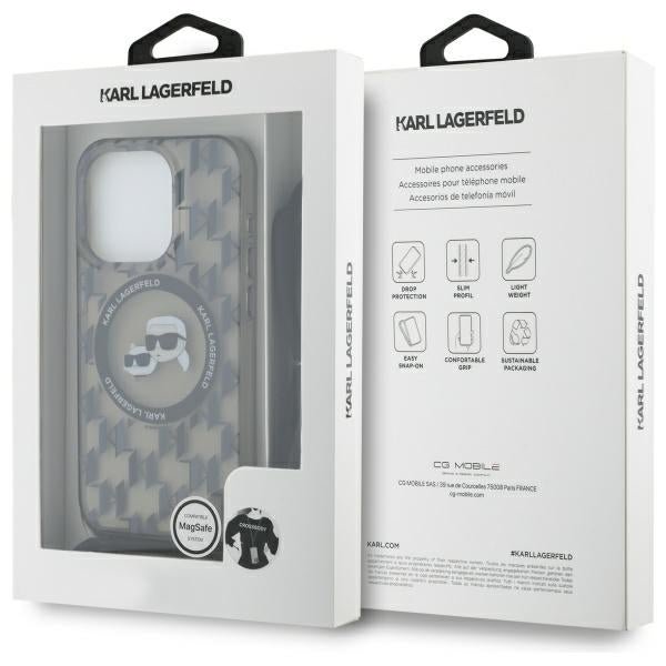 Karl Lagerfeld iPhone 16 Pro - IML Crossbody Monogram Karl and Choupette Head - MagSafe Σκληρή Θήκη με Πλαίσιο Σιλικόνης και Λουράκι - Black - KLHMP16LHCKCKLCK