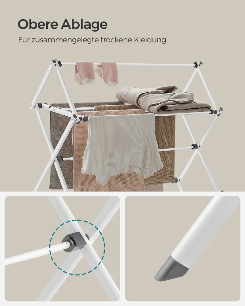 Songmics Πτυσσόμενη Μεταλλική Απλώστρα Ρούχων - 37 x 75 x 135.1 cm - White - LLR770W01