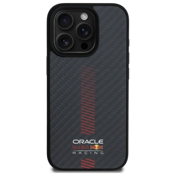 Red Bull iPhone 16 Pro - Carbon Fiber Power Bar - MagSafe Σκληρή Θήκη με Πλαίσιο Σιλικόνης - Black - RBHMP16L24CFGSMK