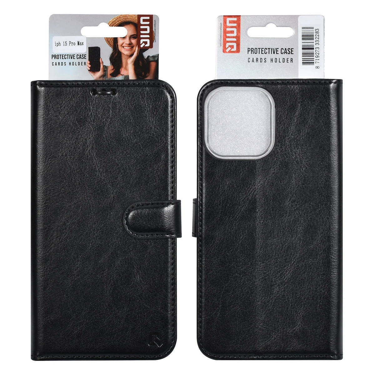 Tuniq iPhone 15 Pro Max - Θήκη Πορτοφόλι Stand από Δερματίνη - Μαύρη