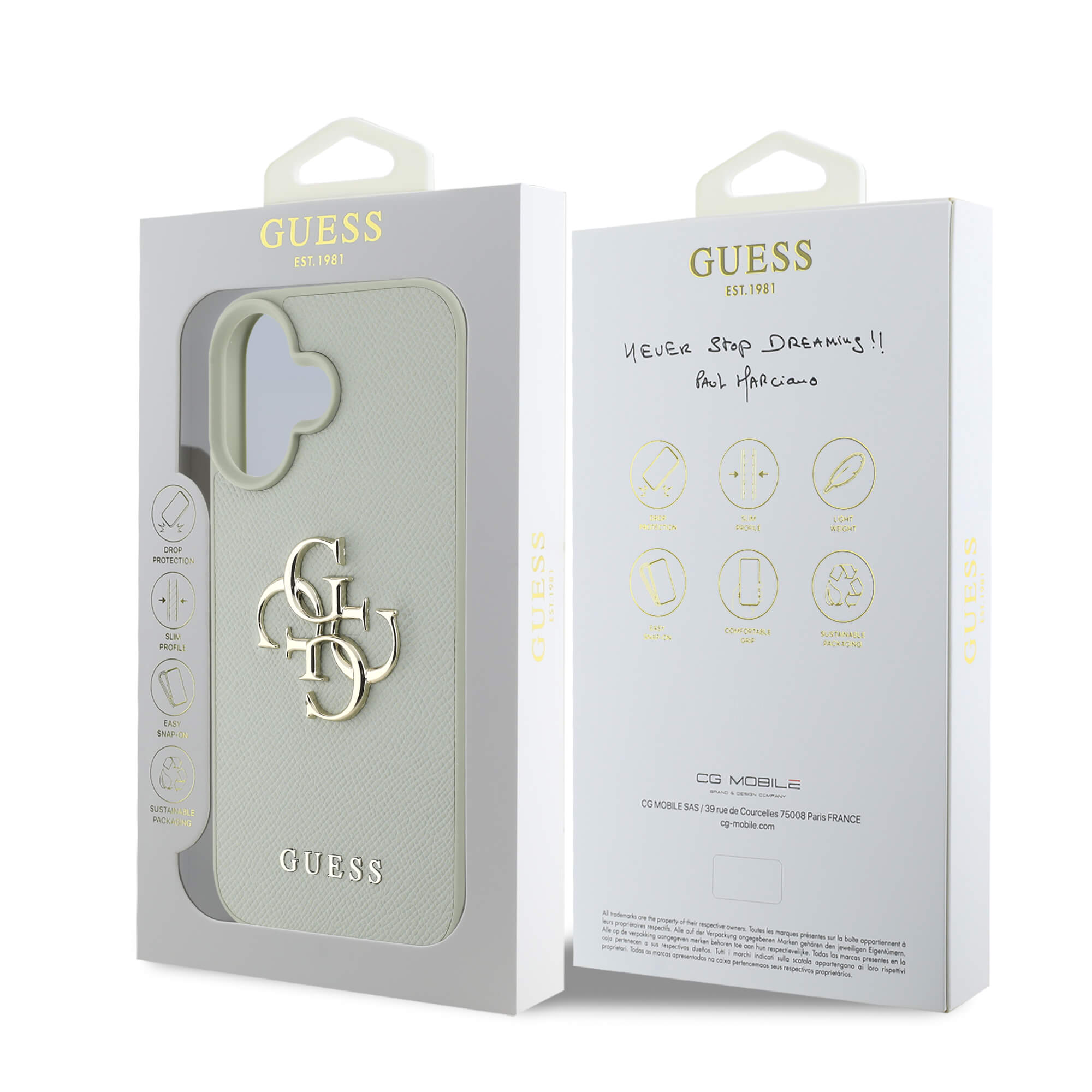 Guess iPhone 16 - Grained Big 4G Logo Small Classic Logo - Σκληρή Θήκη με Επένδυση από Οικολογικό Δέρμα - Green - GUHCP16SPGT4MBN