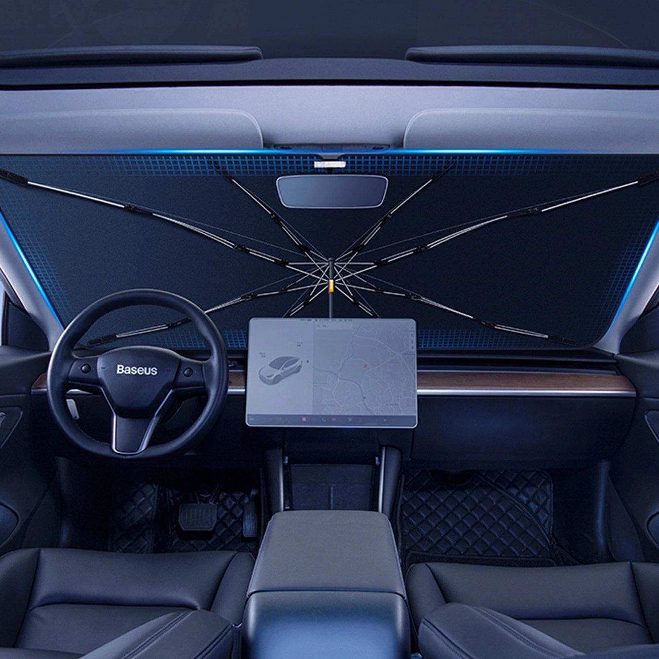 Baseus CoolRide Ομπρέλα Ηλιοπροστασίας Παρμπρίζ Αυτοκινήτου - 131 x 69 cm - Black - CRKX000001