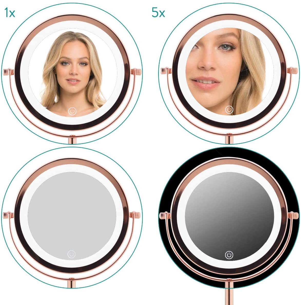 Navaris Περιστρεφόμενος Φωτιζόμενος Καθρέπτης LED με Διακόπτη Αφής - Copper - 48930.27