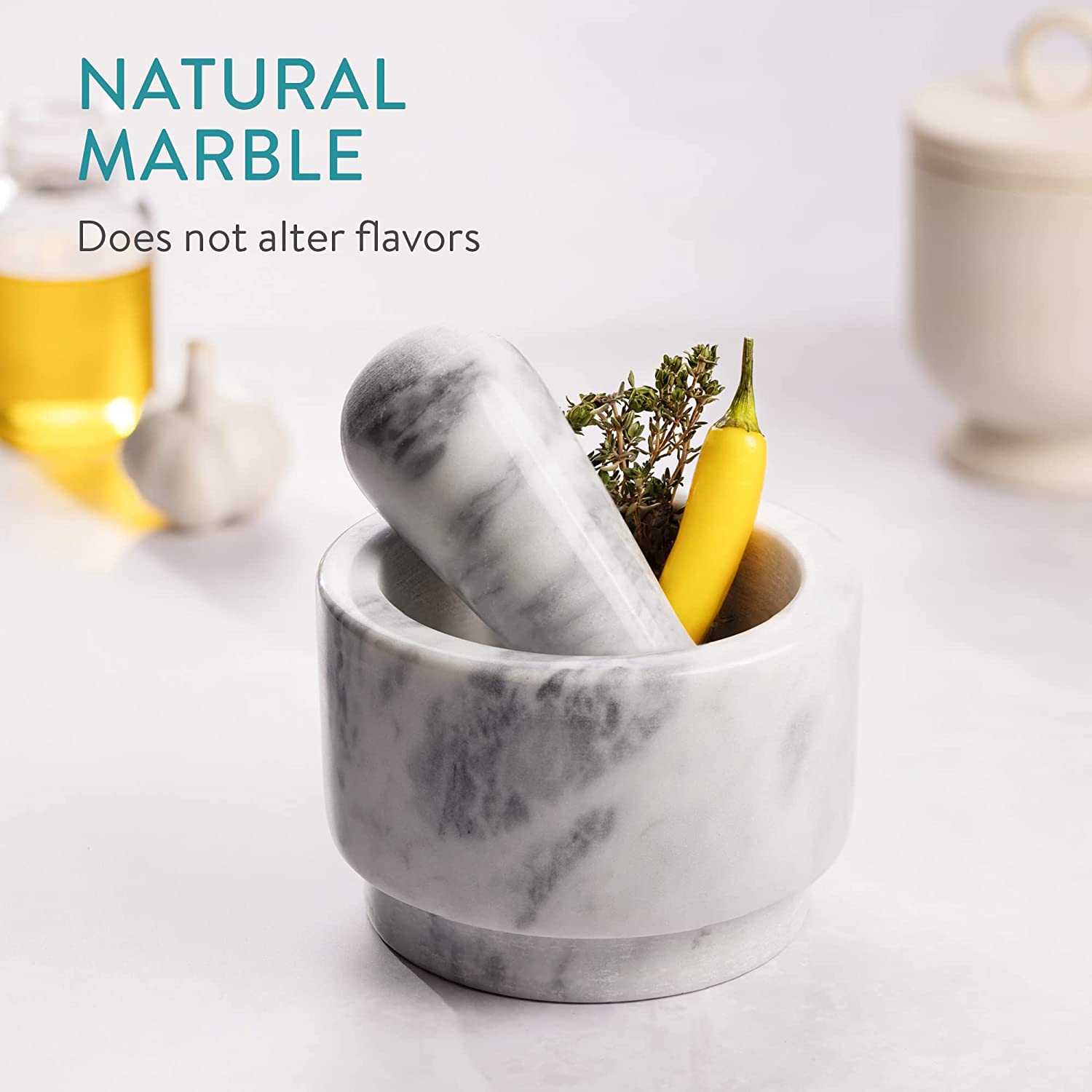 Navaris Σετ με Γουδί και Γουδοχέρι από Φυσικό Mάρμαρο - White / Grey - 47789.05