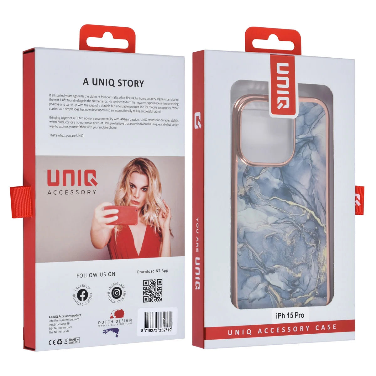 Tuniq iPhone 15 Pro - Σκληρή Θήκη με Πλαίσιο Σιλικόνης - Σχέδιο Μάρμαρο - Σκούρο Γκρί