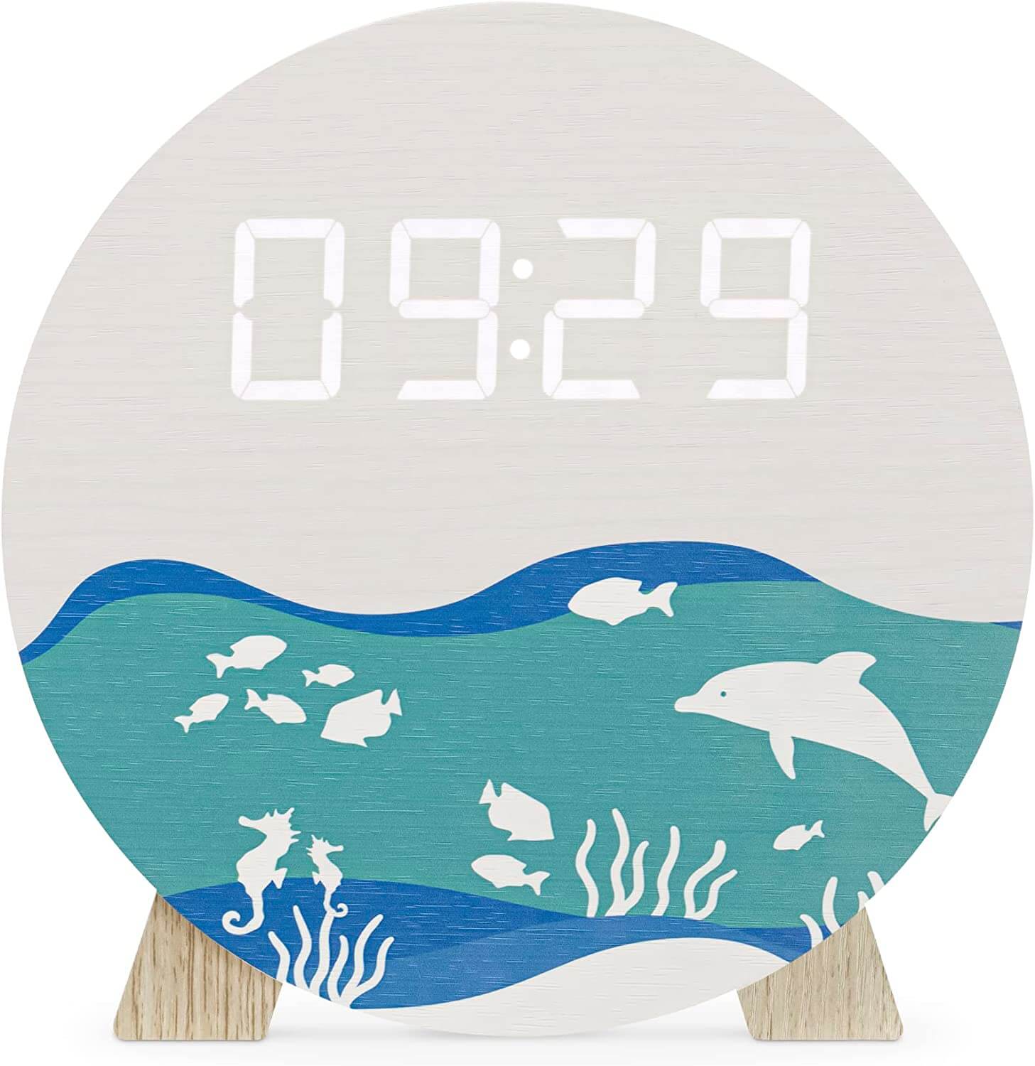 Navaris Ψηφιακό Ξύλινο Ρολόι LED - Design Ocean - White - 58958.03