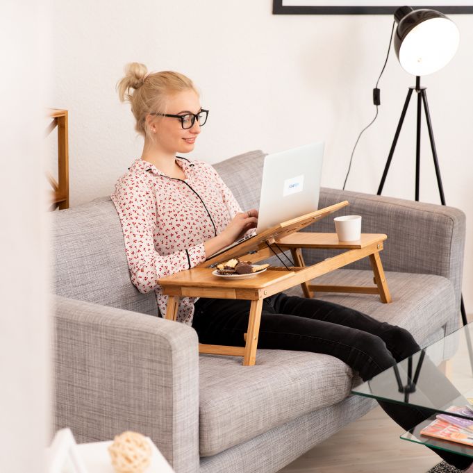 Relaxdays XL Ξύλινη Βάση Στήριξης Laptop με Ρυθμιζόμενο Ύψος και Συρτάρι - Natural - 4052025222185