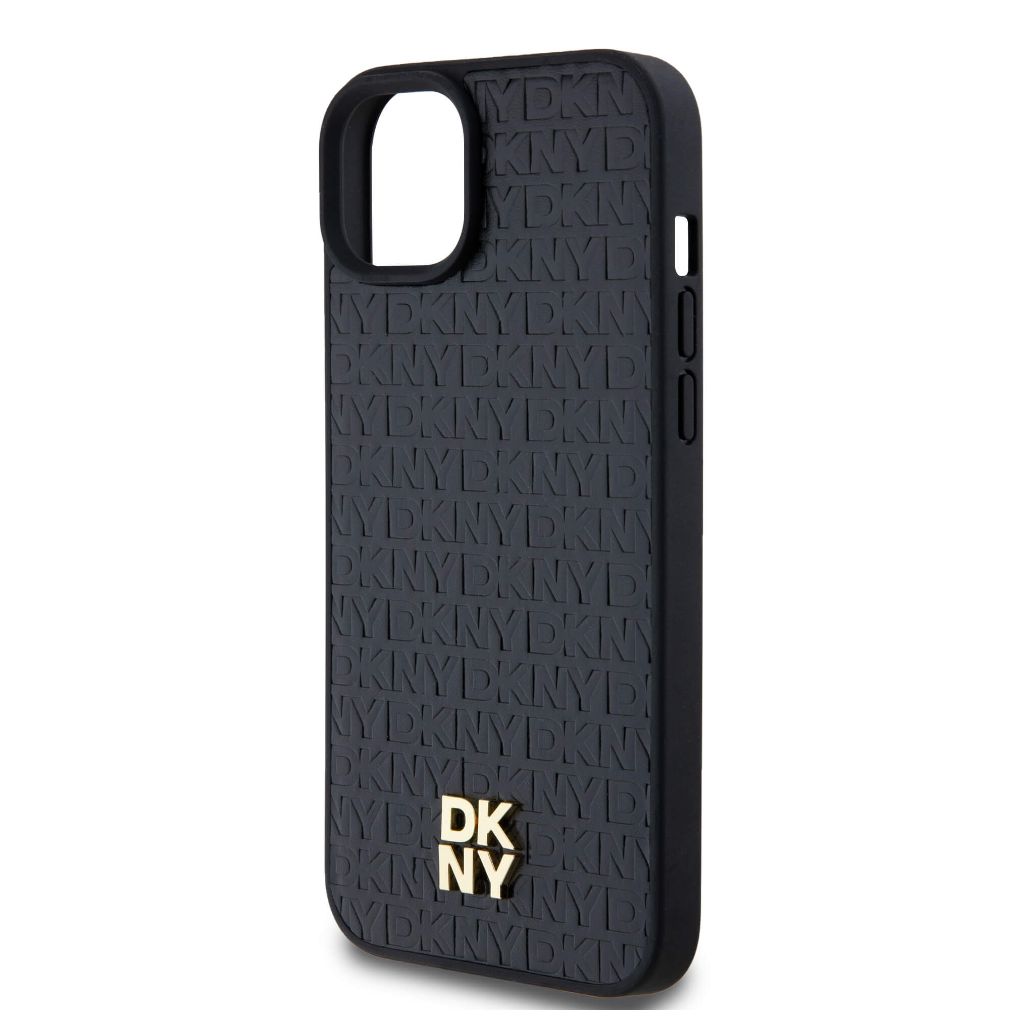 DKNY iPhone 15 Plus / 14 Plus - Leather Monogram Pattern Metal Logo MagSafe Σκληρή Θήκη με Επένδυση Συνθετικού Δέρματος - Black
