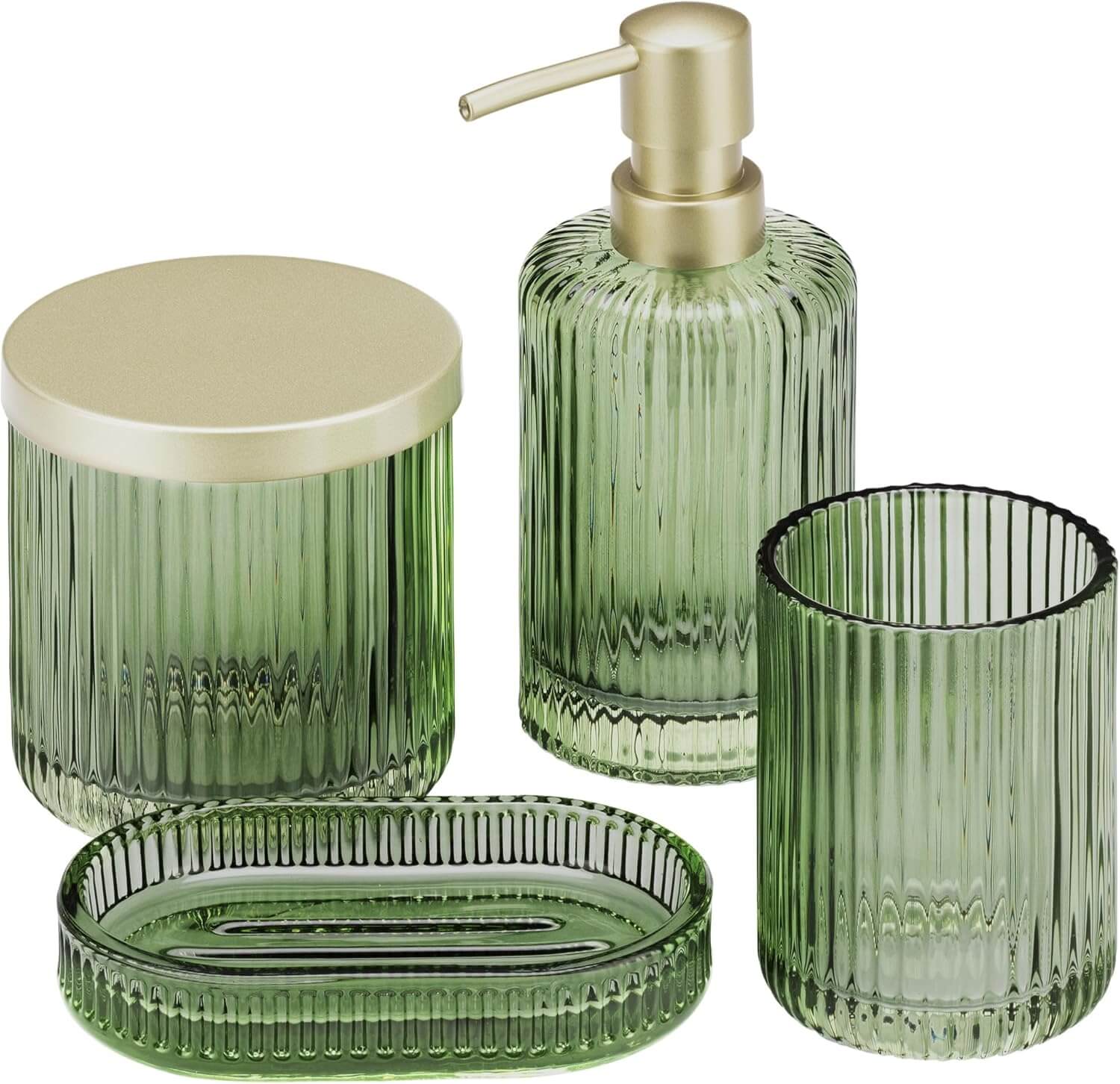 Navaris Γυάλινο Σετ 4 Τεμαχίων Αξεσουάρ Μπάνιου - Διάφανο / Sage Green