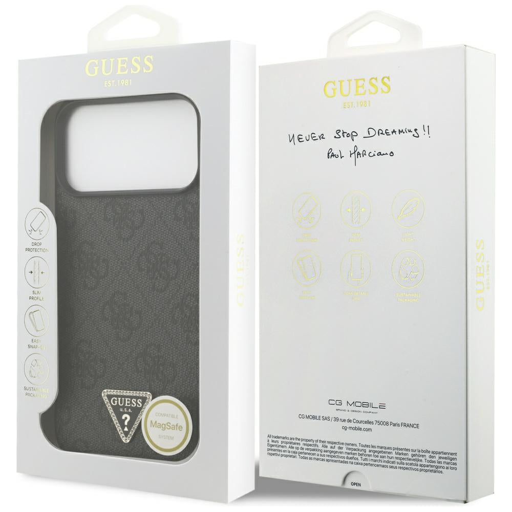 Guess iPhone 17 Pro Max - 4G Triangle Strass MagSafe - Σκληρή Θήκη με Επένδυση Συνθετικού Δέρματος - Black - GUHMP17XP4TDPLK