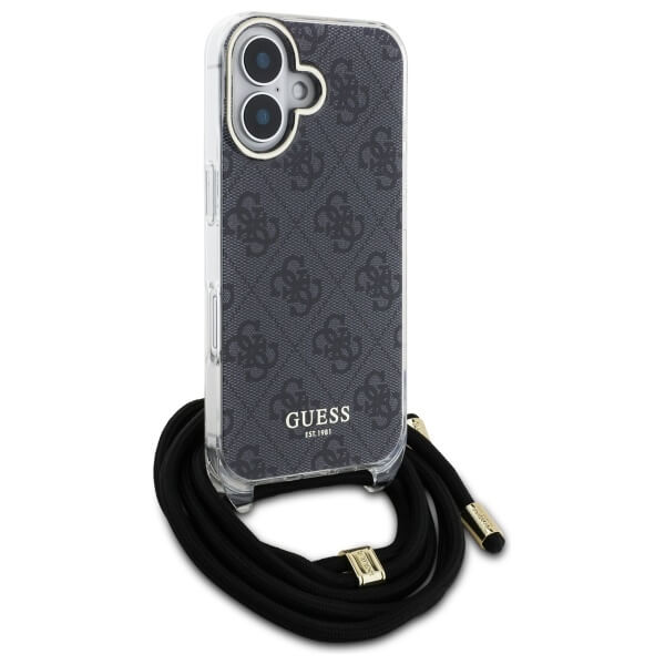 Guess iPhone 16 - Crossbody Cord 4G Print - Σκληρή Θήκη με Πλαίσιο Σιλικόνης και Λουράκι - Black - GUHCP16SHC4SEK