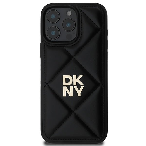 DKNY iPhone 16 Pro Max - Quilted Stack Logo Σκληρή Θήκη με Επένδυση Συνθετικού Δέρματος - Black