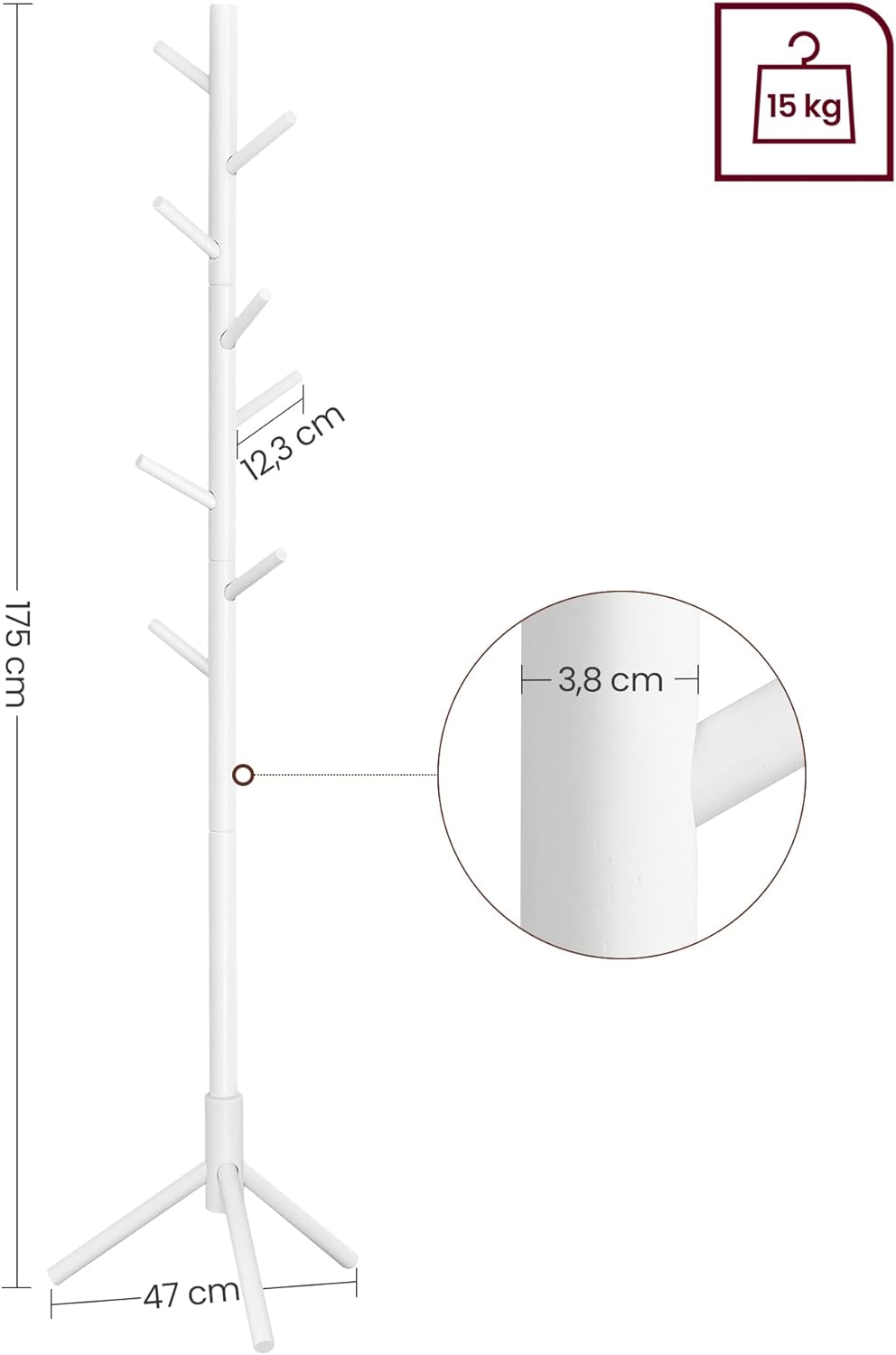 Vasagle Επιδαπέδια Ξύλινη Κρεμάστρα με Ρυθμιζόμενο Ύψος - White - RCR04WT